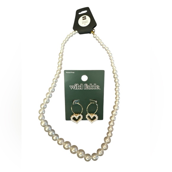 Wild Fable White Pearl Necklace and Earring Set NWT - Picture 1 of 7